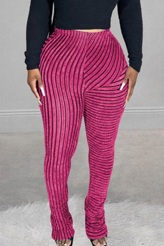 Pantaloni patchwork regolari a vita media patchwork a righe rosa rosso
