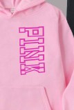 Black Pink Casual Print Letter Hooded Collar Long Sleeve Two Pieces