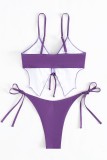 Purple Sexy Butterfly Print Bandage Backless Swimwears (With Paddings)