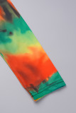 Mehrfarbige sexy Street-Print-Bandage, ausgehöhltes Patchwork, asymmetrisch mit Schleife, schulterfrei, normale Overalls
