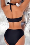 Black Sexy Print Bandage Backless Halloween Swimwears (With Paddings)