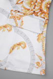 Bottoni tascabili patchwork con stampa street sexy bianca Colletto risvoltato Manica lunga Due pezzi