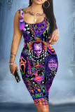 Multicolor Casual Print Basic U Neck Sleeveless Dress Dresses