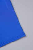 Tiefblaue, lässige, einfarbige, ausgehöhlte Patchwork-Kleider mit halbem Rollkragen und Wickelrock