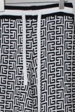 Nero Casual Street Patchwork geometrico Colletto con cappuccio Manica lunga Due pezzi