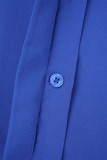 Abito lungo con colletto a camicia patchwork solido casual blu Abiti taglie forti