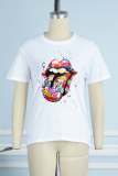 Rosa Daily Lips Tryckta Patchwork O-hals T-shirts
