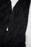 Vestido sin mangas halter sin espalda transparente de patchwork sólido sexy negro Vestidos