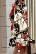 Черно-белые повседневные прямые платья с принтом в стиле пэчворк и пряжкой, рубашечный воротник