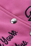 Casacos de colarinho de cardigã com fivela de retalhos bordados rua rosa