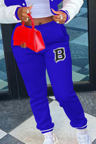 Pantaloni blu con stampa di posizionamento convenzionale skinny patchwork a lettere casual a vita bassa