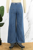 Blaue, lässige Basic-Jeans mit mittlerer Taille und normalem Buchstabendruck