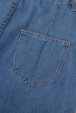 Blue Casual Letter Print Basic Mid Waist Regular Wide Leg Denim Jeans