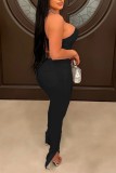 White Sexy Casual Solid Patchwork See-through Backless Slit Strapless Sleeveless Two Pieces Tube Crop Tops And Skinny Pants Set