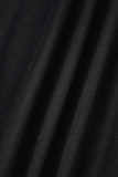 Черные повседневные однотонные лоскутные прозрачные платья с воротником до половины и длинными рукавами больших размеров