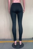Pantalon taille haute noir décontracté à rayures en patchwork à la mode