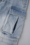 Blauwe casual effen patchwork normale spijkerbroek met hoge taille