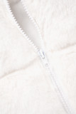 Weiße, lässige, solide Patchwork-Oberbekleidung mit Frenulum-Kapuzenkragen
