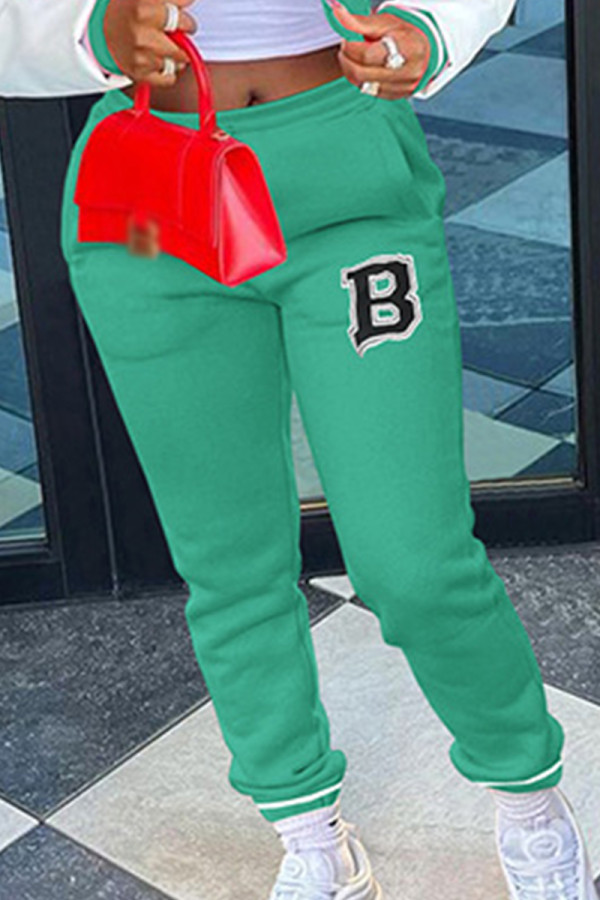Pantaloni con stampa di posizionamento convenzionale skinny a vita bassa patchwork casual verde menta