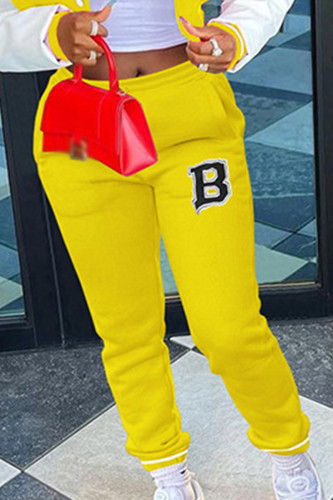 Yellow Casual Letter Patchwork Skinny Low Waist Conventional Positioning Print Bottoms