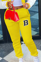Amarelo casual carta retalhos magro cintura baixa posicionamento convencional impressão bottoms