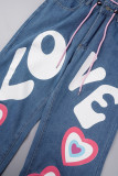 Blauwe casual jeans met normale taille, normale taille en letterprint