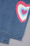 Jeans in denim regolari di base a vita media con stampa di lettere casual blu