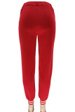 Rosa vermelha casual carta retalhos magro cintura baixa posicionamento convencional impressão bottoms