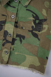 Green Casual Camouflage Print Metal Accessories Decoration Slit Turndown Collar Long Sleeve Two Pieces