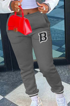 Pantalones informales con estampado de letras y cintura baja ajustados con estampado de posicionamiento convencional gris