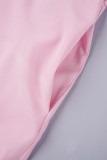 Abiti lunghi taglie forti con colletto a camicia patchwork solido casual rosa