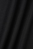 Robes décontractées noires à manches longues et col en V avec frein uni