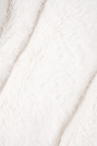 Witte casual effen patchwork frenulum bovenkleding met capuchon en kraag