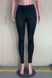 Zwarte mode-casual gestreepte patchwork-broek met normale hoge taille