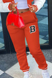 Pantaloni con stampa di posizionamento convenzionale skinny a vita bassa patchwork con lettera casual mandarino