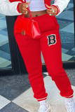 Pantalones casuales con estampado de letras y cintura baja ajustados con estampado de posicionamiento convencional rojo