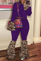 Фиолетовый модный повседневный принт в стиле пэчворк с круглым вырезом и длинным рукавом из двух частей