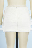 Jupe décontractée blanche en patchwork uni, slim, taille haute, couleur unie conventionnelle