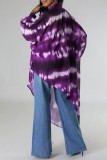 Hauts à col zippé asymétrique imprimé Tie Dye violet décontracté