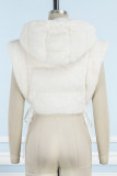 White Casual Solid Patchwork Frenulum Hooded Collar Outerwear