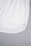White Casual Solid Frenulum O Neck Short Sleeve Two Pieces