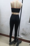 Noir Sexy décontracté solide Patchwork transparent dos nu fente sans bretelles sans manches deux pièces