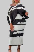 Vestidos de falda lápiz con cuello en V y patchwork con estampado callejero sexy en blanco y negro