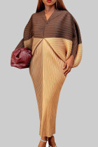 Vestidos de saia lápis marrom sexy com estampa de rua patchwork com decote em V