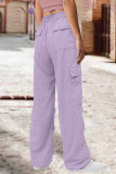 Púrpura claro calle parches lisos cordón bolsillo recto cintura baja recto pantalones de color sólido