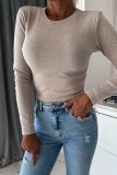 Light Gray Casual Solid Basic O Neck Tops