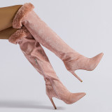 Zapatos de puerta puntiagudos de color sólido con patchwork informal rosa (altura del tacón 4.33 pulgadas)