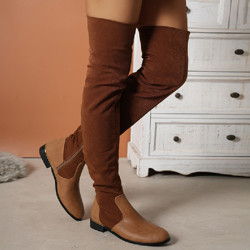 Sapatos casuais marrons patchwork cor sólida para fora