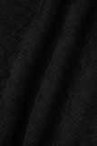 Casacos de colarinho de abertura de fivela de retalhos xadrez elegante preto