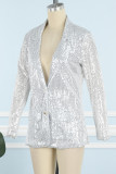 Серебряные знаменитости, однотонная верхняя одежда с отложным воротником и блестками в стиле пэчворк
